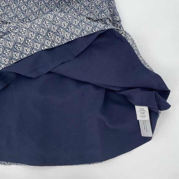 Madewell 100% Silk Pleated Ruffle Scarf Print Mini Skirt Size 0 Lined Navy White - Picture 5 of 7